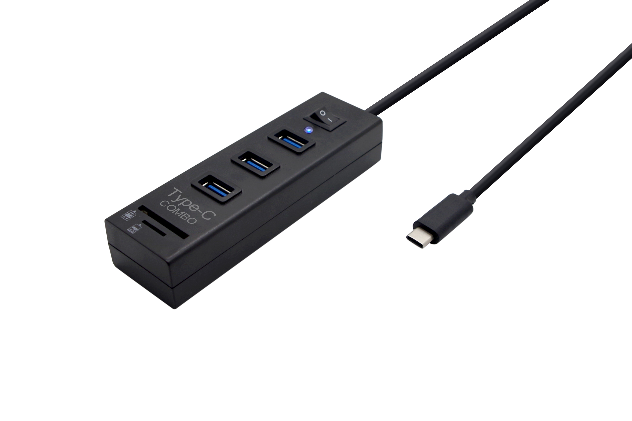 USB 3.1 Type C to 3 Port 3.0 USB Hub & Card Reader with Switch M&L