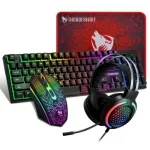 T-Wolf TF400 4Pcs Gaming Combo Kit 104 Keys Rainbow Backlit Keyboard Adjustable 2400DPI Mouse Wired RGB Lighting Headset with Anti-Slip Mouse Padeyboard mouse combos - Image 1