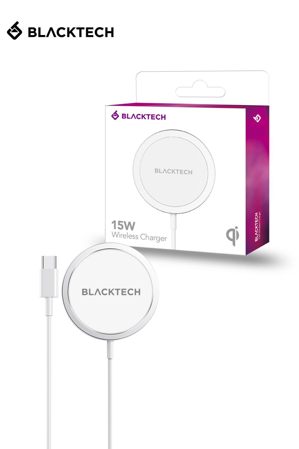 BLACKTECH 15W 2in1 Qi Wireless Charger White M&L