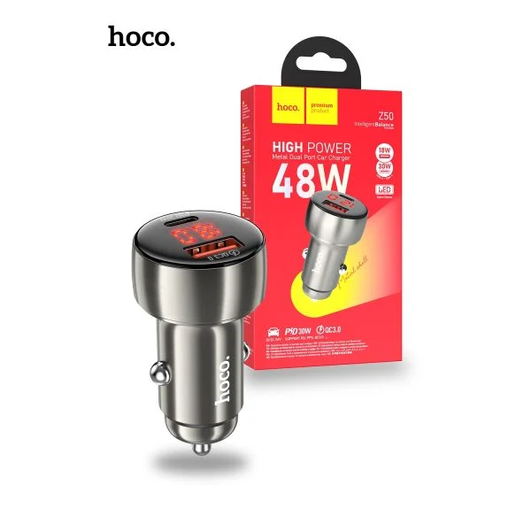 Hoco Z50 48W PD QC Car Charger - Gray