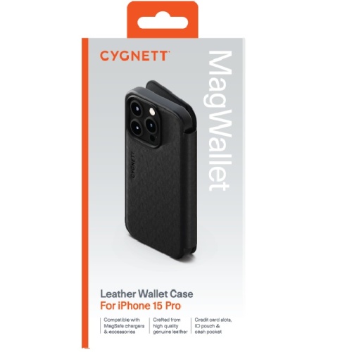 Cygnett MagWallet Apple iPhone 15 Pro (6.7") Leather Wallet Case - Black