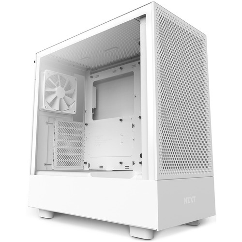 NZXT H5 Flow Computer Case - ATX Motherboard Supported - Mid-tower - Galvanized Cold Rolled Steel (SGCC), Tempered Glass - White - 4 x 120 mm x Fan(s) Installed - Power Supply Installed - 6 x Fan(s) Supported - 1 x Internal 5.25" Bay(s) - 2 x Internal 2.5" Bay(s) - 7 x Slot(s) - 1 x USB(s) - 1 x Audio In - Fan Cooler
