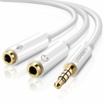 Ugreen 10789 Gold Plated 3.5mm Male to Dual 3.5mm Female Headset Mic Audio Y Splitter ABS case White - Image 1