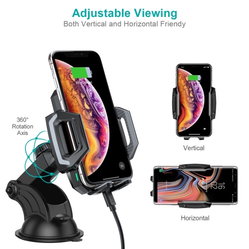 Choetech T521-S Qi Certified10W Fast Wireless Car Charger Stand for all Qi wireless phone, Black