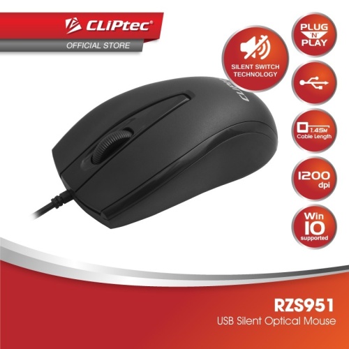 CLiPtec RZS951-01 XILENT SCROLL - 1200DPI SILENT OPTICAL MOUSE - Black