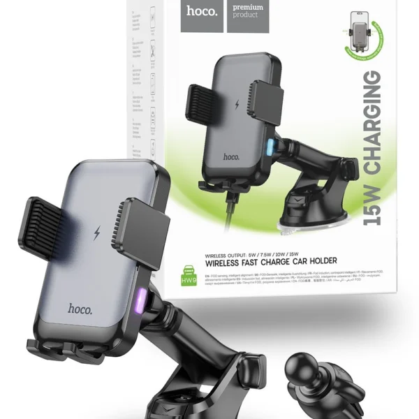 Hoco HW9 15W Wireless Charger 2in1 Car Holder